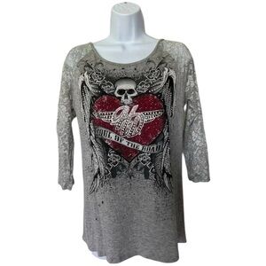 Harley Davidson Soul Of The Road tee gray embellished chain back Size XL